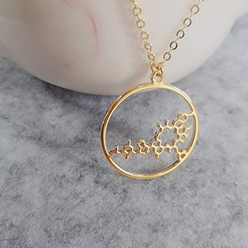 [Australia] - NOUMANDA Geometric Chemical Hormone Molecular Science Necklace Laser Cutting Metal Oxytocin Round Pendant Jewelry gold 