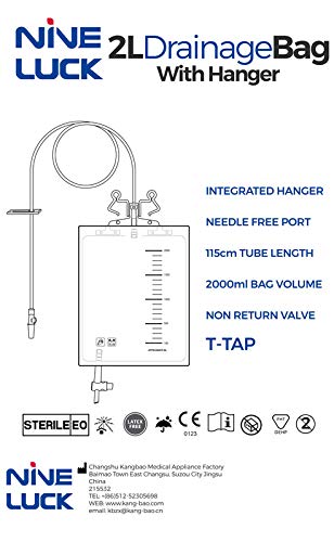 [Australia] - 1pc Pack of 2000ml Urine Drainage Bag with Integrated Bag Hanger and Lever Tap - Sterile Catheter Night Bags - Overnight Bedside Urine Bag 