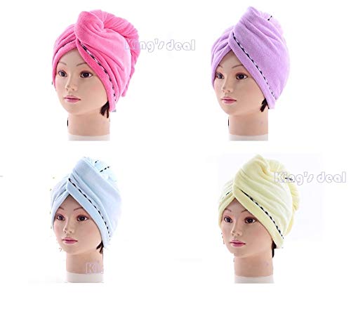 [Australia] - King's deal 4Packs Hair Turban Microfiber Hair Drying Towel Bath Head Wrap Turban Quick Dry Hat Cap New (4Packs) 