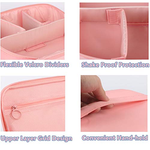 [Australia] - Portable Travel Makeup Cosmetic Bags Makeup Storage Toiletry Bags for Women, Make up organizator with Velcro Dividers , Large Travel Makeup Organizer for Girls Make Up Bag Brush Bags (Pink Stripe) Pink Stripe 