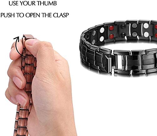 [Australia] - RainSo Mens Black Titanium Steel Magnetic Bracelet with 3500 Gauss 4 Element Double Strength Magnets Wristband Magnetic Bracelets 