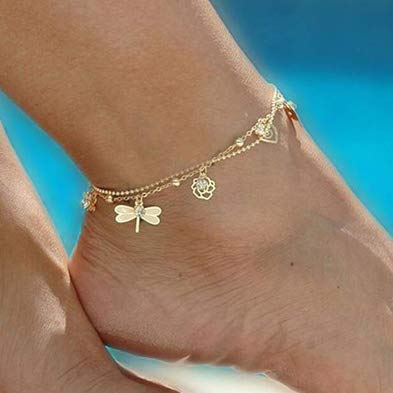 [Australia] - Dreamyn Boho Anklets Crystal Ankle Bracelets Flower Barefoot Foot Chain Dragonfly Anklet for Women and Girls (silver) silver 