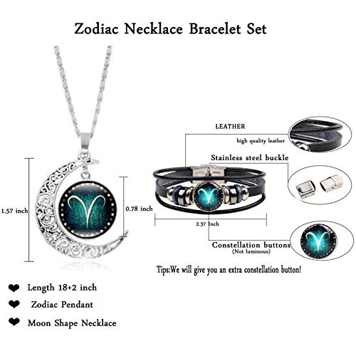 [Australia] - Dcfywl731 Fashion 12 Twelve Constellations Hand Woven Leather Bracelet and Moon Pendant Necklace Zodiac Sign Jewelry Set Libra(9/23-10/23) 