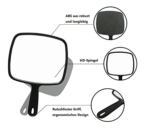 [Australia] - KOMUNJ Hand Held Mirror, Salon Hairdresser Hand Held Mirror, Black Handheld Hairdressing Mirror, Professional Hand Held Mirror Salon Barbers Hairdressers Paddle Mirror 