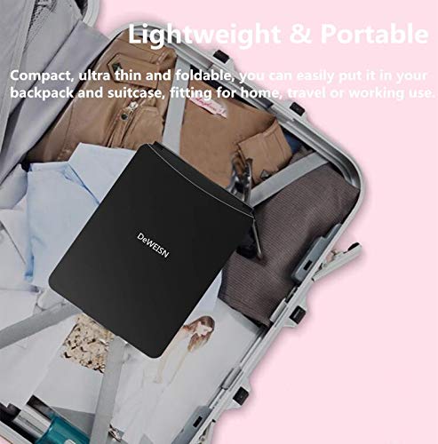 [Australia] - deweisn Folding Travel Mirror Lighted Makeup Mirror with 72 LEDs 3 Colors Light Modes USB Rechargable 1800mA Batteries Portable Ultra Thin Compact Vanity Mirror with Touch Screen Dimming for Cosmetic Black 