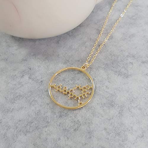 [Australia] - NOUMANDA Geometric Chemical Hormone Molecular Science Necklace Laser Cutting Metal Oxytocin Round Pendant Jewelry gold 