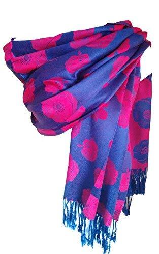 [Australia] - Poppy Pashmaina Scarf, Soft Warm Viscose Pashminas Poppies Flower Womens Shawl Navy Blue 