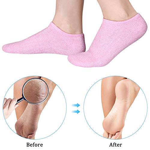 [Australia] - Fatuxz Moisturizing Gel Spa Socks Gloves Set for Soften Repairing Moisturizer Dry Cracked Hands Feet Skin Whitening Care Beauty Treatment Hydrating Cool Soft Silicone inside Pink 