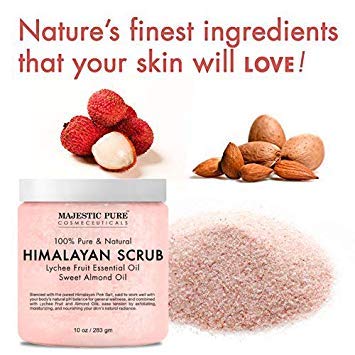 [Australia] - Himalayan Salt Body Scrub with Lychee Essential Oil from Majestic Pure, All Natural Scrub to Exfoliate & Moisturize Skin, 12 oz 
