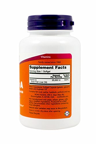 [Australia] - Now Foods Vitamin A, 25000 IU from Fish liver oil, 250 Softgels (Pack of 2) 