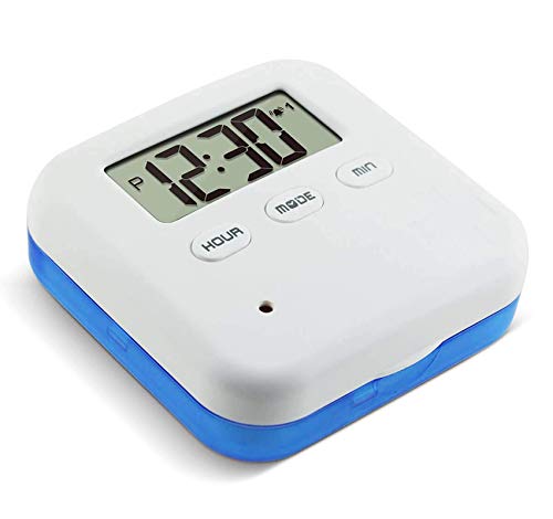 [Australia] - Hanguang Pill Box, 4 Compartment Intelligent Sealed Alarm Pill Box, Mini Portable Electronic Pill Timer-Reminder-Dispenser with Digital Screen for Vitamins, Cod Liver Oil, Supplements and Medication Blue 