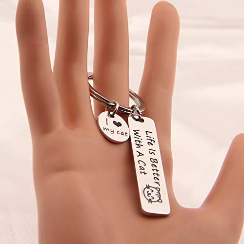 [Australia] - FEELMEM Life is Better with A Cat Keychain Cat Memes Gift Cute Cat Keychain Gift for Cat Lovers, Mom, Dad, Co-Worker, Friends silver 