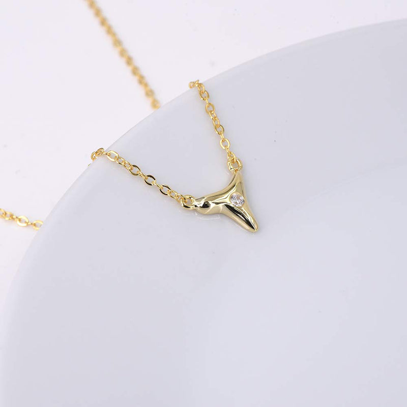 [Australia] - Lemon Grass 18K Gold Plated Sterling Silver Minimalist Shark Tooth Necklace 16 Inch 