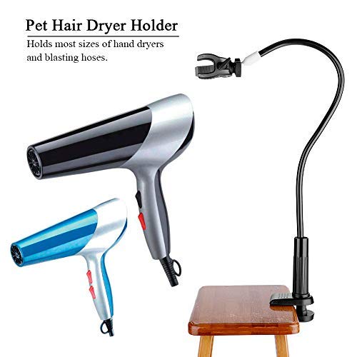 [Australia] - Pet Hair Dryer Holder 360 Degrees Rotatable Hands-free Hair Dryer Stand Aluminum Alloy Gooseneck Dog Cat Grooming Table Hair Dryer Clip Holder with Clamp Mount 
