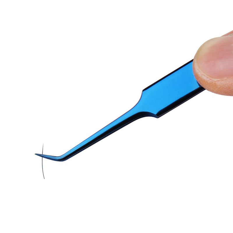 [Australia] - Libeauty Lash Curved Tweezers Eyelash Extension Tweezers Set for Individual and 1D-6D Lashes Volume l Professional Precision Lashing Tweezers with Premium PU Storage Case (Colorful) Blue 