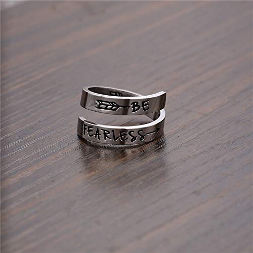 [Australia] - XOYOYZU Inspirational Rings for Women Statement Stainless Steel Spiral Wrap Twist Ring Encouragement Personalized Jewelry Birthday Gifts BE FEARLESS 