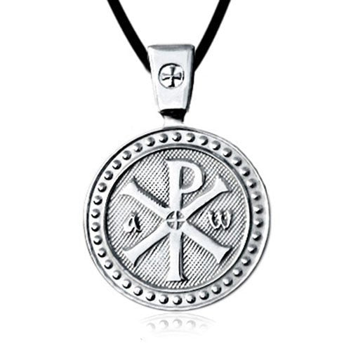 [Australia] - VENICEBEE CROSS CHI-RHO JESUS CHRIST NAME BIBLE VERSE JN8:12 STERLING SILVER MEDAL PENDANT 