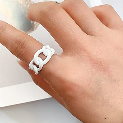 [Australia] - 5 Pcs Set Y2K Chunky Chain Ring Trendy Open Finger Colorful Dripping Oil Geometric Rings Hand-Painted Irregular Ring Colorful Kids Ring Stacked Ring for Women Girls Children Style A 