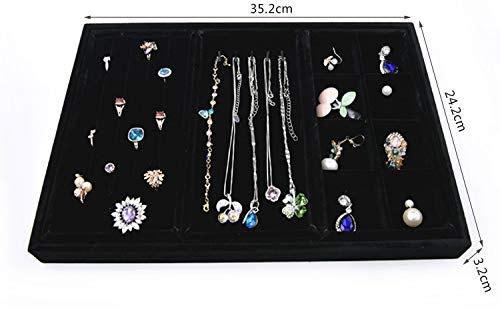 [Australia] - Papinimo Black Velvet Glass Lid Drawer Insert Jewelry Tray Box Multifunction Display Organizer Rings Earrings Necklaces Bracelet Watch Vintage Buttons Box Storage Holder Compartments for Women Girls multi-fuctional jewelry tray 