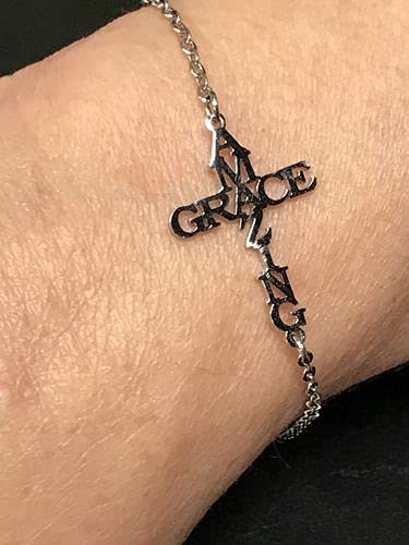 [Australia] - Amazing Grace Cross Pendant Necklace Earring Bracelet Easter Gift Stainless Steel Letter Earring Pendant Neck Decoration Gift with Pattern of Amazing Grace Bracelet Birthday Gift Grace Jewelry Set 