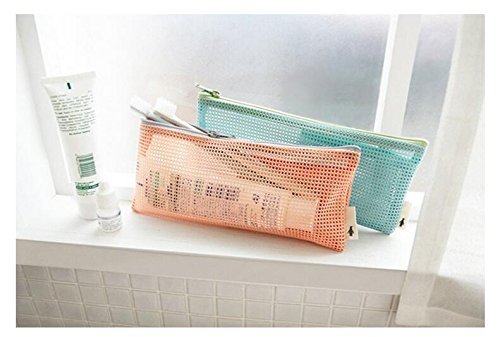 [Australia] - 2PCS Multifunctional Portable Nylon Mesh Wash Storage Bag Travel Toiletry Pouch with Zipper for Cosmetic Makeup Organizer Bag Packing Bags (Green, 22cm x 11cm / 8.66in x 4.33in) G 