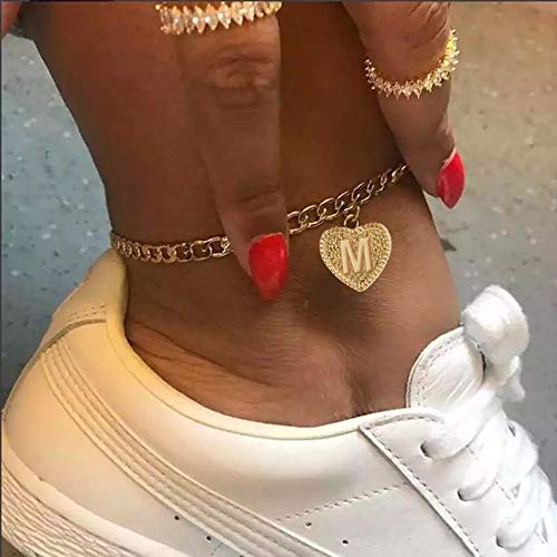 [Australia] - Initial Anklet Bracelets for Women，Stainless Steel Heart Charm Initial Anklets Mariner Chain Gold Anklets for Girls Summer Beach Jewelry Gifts A-Mother 