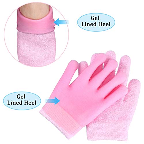 [Australia] - Fatuxz Moisturizing Gel Spa Socks Gloves Set for Soften Repairing Moisturizer Dry Cracked Hands Feet Skin Whitening Care Beauty Treatment Hydrating Cool Soft Silicone inside Pink 