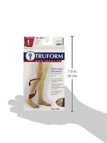 [Australia] - Truform 30-40 mmHg Compression Stockings for Men and Women, Thigh High Length, Dot-Top, Open Toe Large (1 Pair) Beige 