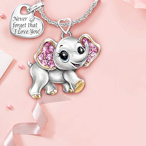 [Australia] - BELUCKIN 4Pcs/Set Cute Elephant Pendant Necklace Earring Finger Ring Set"Never forget that I love you" Letters Charm Jewelry Set Gift set/4 