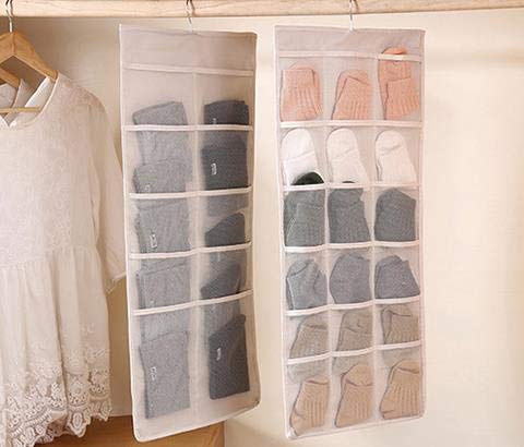 [Australia] - FashionBoutique Double Sided Hanging Closet Organizer with 30 Large Mesh Pockets and Rotating Metal Hanger, Durable Bra Hanger Organizer, Cloth,Jewelry,Toiletries Organizer (30 Large Pockets, White) 30 Large Pockets 