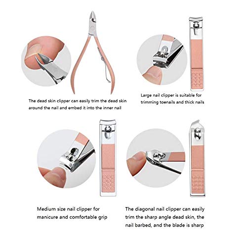 [Australia] - Manicure Set, 12 In 1 Stainless Steel Professional Pedicure Kit Nail Scissors Grooming Kit with Pink Leather Travel Case Pink 