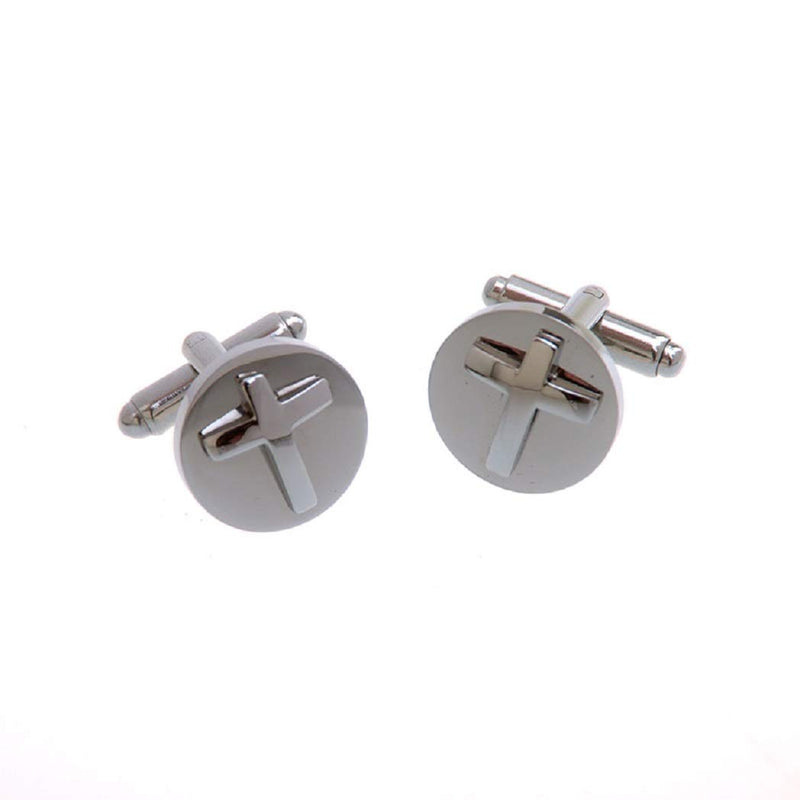 [Australia] - MRCUFF Cross Round Raised Pair Cufflinks in a Presentation Gift Box & Polishing Cloth 