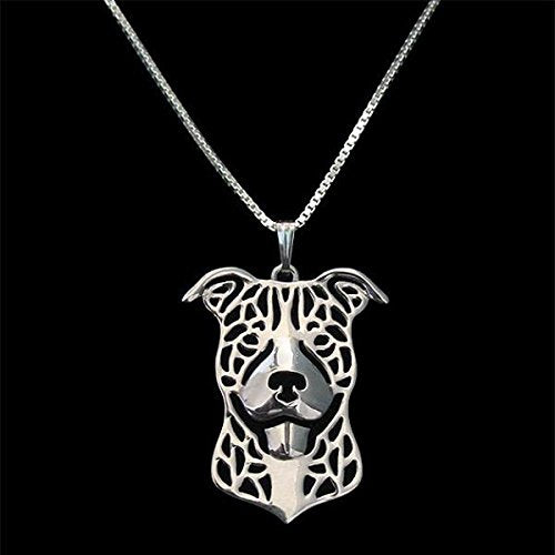 [Australia] - Pit Bull Dog Sterling Silver Necklace Dangle Earrings Set by Ginger Lyne Ears Down Puppy Dog Pet Pendant Box Chain Doggie Animal Paw Print Heart Jewelry for Pit Mom Women Girls Teens 