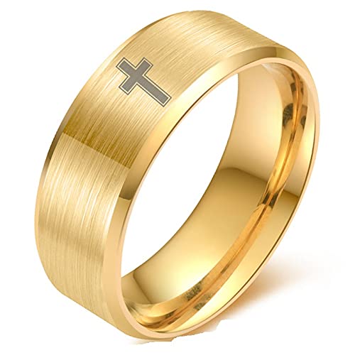 [Australia] - Caiyao 3 Pcs Cross Religious Wedding Band Ring Stainless Steel Cross White Gold Black Ring Simple Plain Cross Wedding Bands 8mm Lord's Prayer Cross Praying Band Ring for Men Women 6 