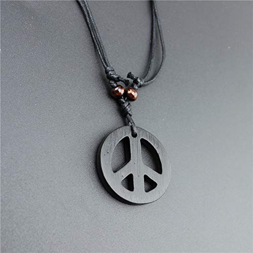 [Australia] - Handmade Adjustable Love Peace Sign Hippie Pendant Necklace Vintage Rope Chain Resin Weave Jewelry black 