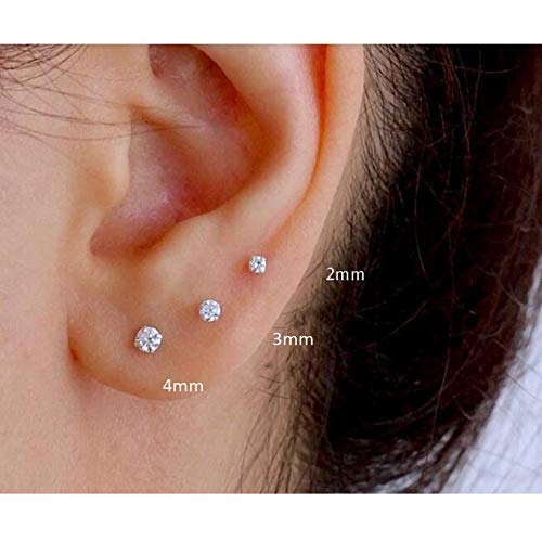 [Australia] - Sterling Silver Stud Earrings for Women Girls Men, 4 Pairs Hypoallergenic Cubic Zirconia CZ Studs Small Round Simulated Diamond Earrings Cartilage Tragus Helix Earrings Set(2mm 3mm 4mm 5mm) 2/3/4/5mm 