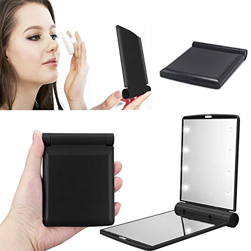 [Australia] - Makeup Cosmetic Folding Portable Compact Pocket Travel Mirror with 8 LED Lights Lamps (Black) Black 