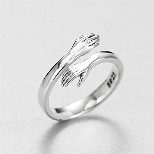 [Australia] - 4 Pieces Hugging Hands Rings Gold Silver Hands Embrace Open Rings Adjustable Couple Hug Rings Romantic Lover Wedding Ring Jewelry Gifts 