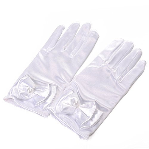 [Australia] - Lusiyu Girl Solid Child Size Wrist Length Formal Glove with Bow White 