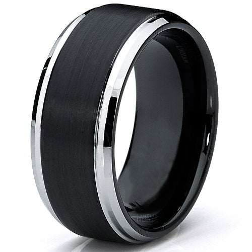 [Australia] - Metal Masters Co. 9MM Black Two Tone Tungsten Carbide Men's Brushed Wedding Band Ring, Comfort Fit Sizes 8 to 13 7 