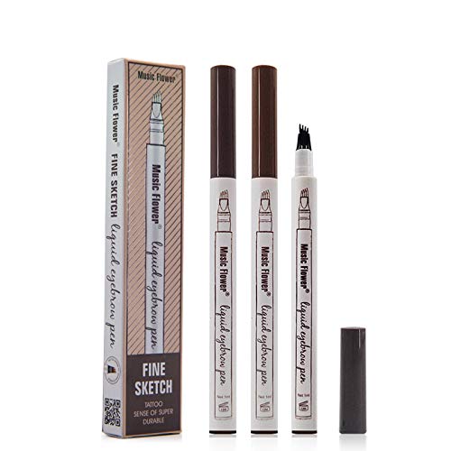 [Australia] - Music Flower Tattoo Brow Liquid Eyebrow Pen with Micro-Fork Tip, Microblading Pencil Fine Sketch, Smudge-proof Long Wear Natural Looking Chestnut 