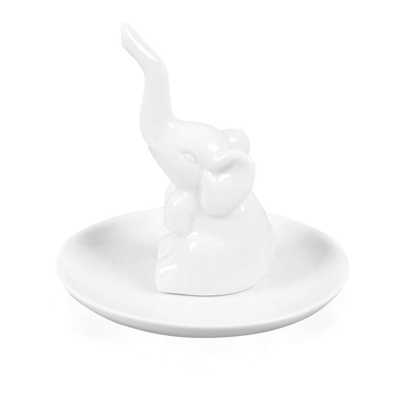 [Australia] - Lependor Elephant Ring Holder Jewelry Tray for Wedding Christmas Birthday, Handmade Ceramic Decor Jewelry Small Animal Tray - White Elephant 