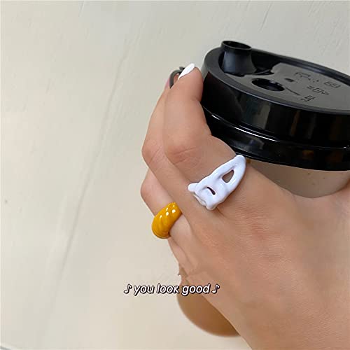 [Australia] - 5 Pcs Set Y2K Chunky Chain Ring Trendy Open Finger Colorful Dripping Oil Geometric Rings Hand-Painted Irregular Ring Colorful Kids Ring Stacked Ring for Women Girls Children Style A 