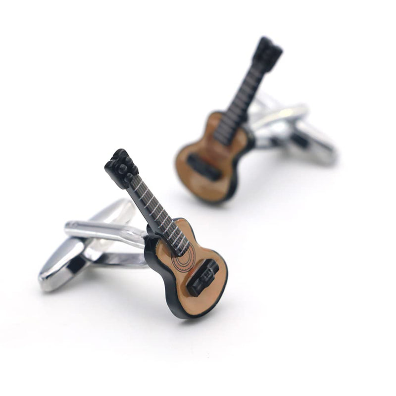 [Australia] - iGame Men's Cute Guitar Cufflinks Coffee Color Fashion Music Cuff Links Quality Gift Box For Music Lover 