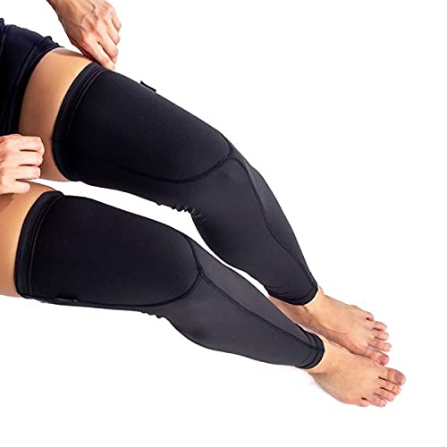 [Australia] - YOONEEK Titanium Leg Sleeves For Men and Woman, UV SPF50+ Sun Protection, Relief and Muscle Recovery Large Black 