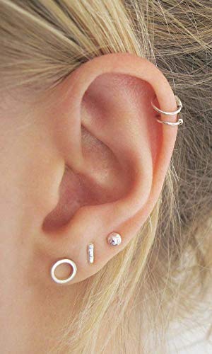 [Australia] - 925 Sterling Silver Stud Earrings for Women Men|Hypoallergenic Earrings Stud|4 Pairs of White Gold Plated Sterling Silver Stud Earrings Set for Girls A-silver 4 pairs 