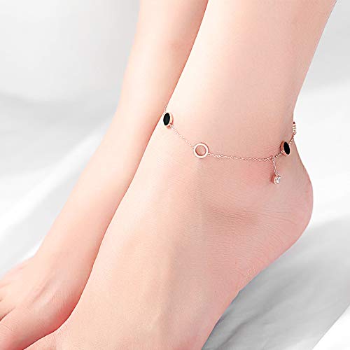 [Australia] - DazzlingShine Rose Gold High Polished Titanium Steel Beach Chain Anklets Bracelet Round Shaped 