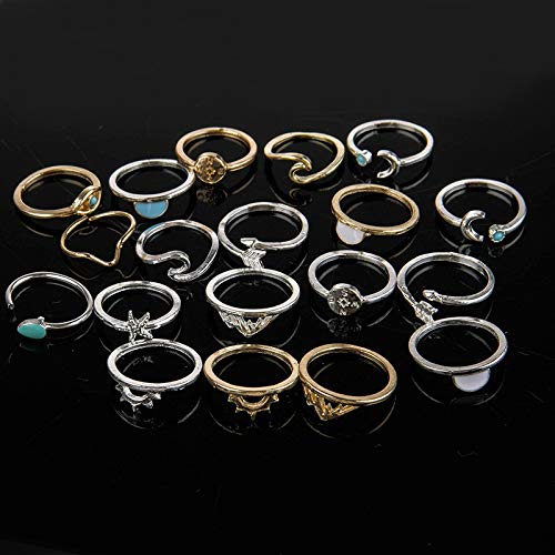 [Australia] - FUTIMELY Boho Retro Stackable Rings Sets for Teen Girls Women,Peak Sea Wave Compass Turquoise Rhinestone Knuckle Joint Finger Kunckle Nail Ring Sets GOLD 