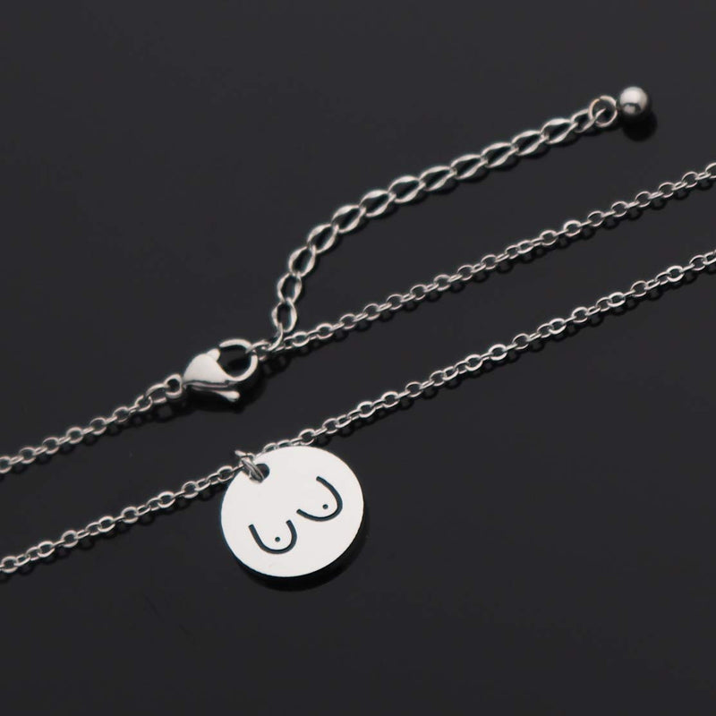 [Australia] - Ankiyabe Boobs Necklace Breast Necklace Feminist Jewelry Silver or Rose Gold Simple Disk Pendant Girl Power Women Right 