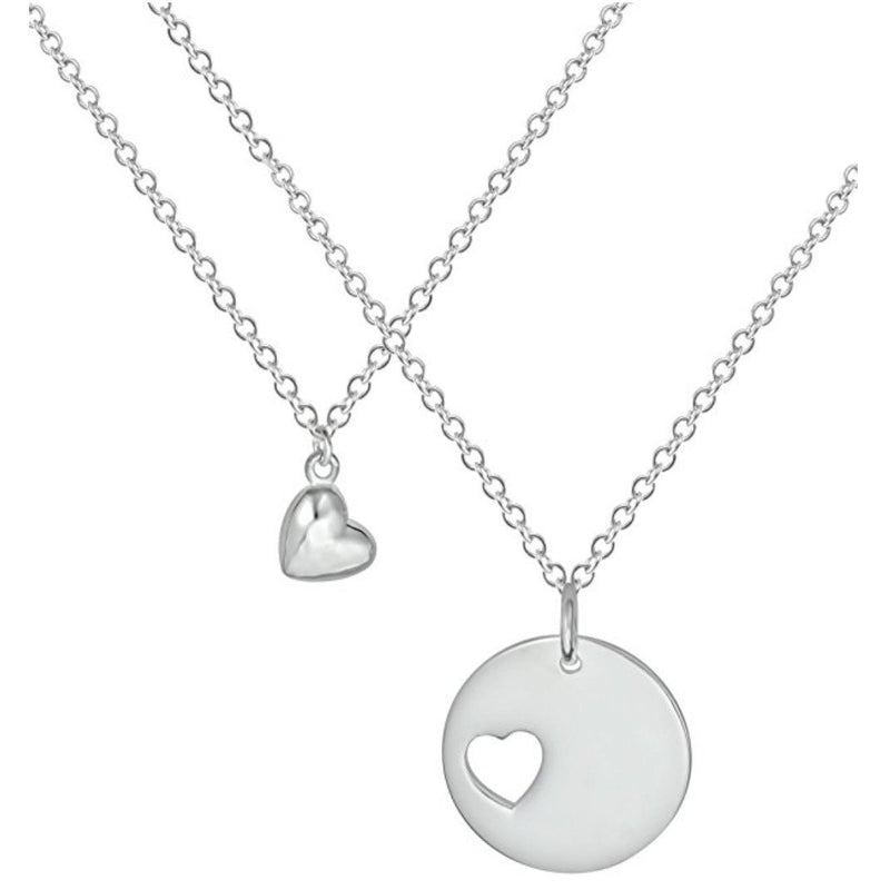 [Australia] - Penny & Piper Mother Daughter Necklaces for 2: Sterling Silver Plated Heart Charm & Heart Cut Out Necklaces 